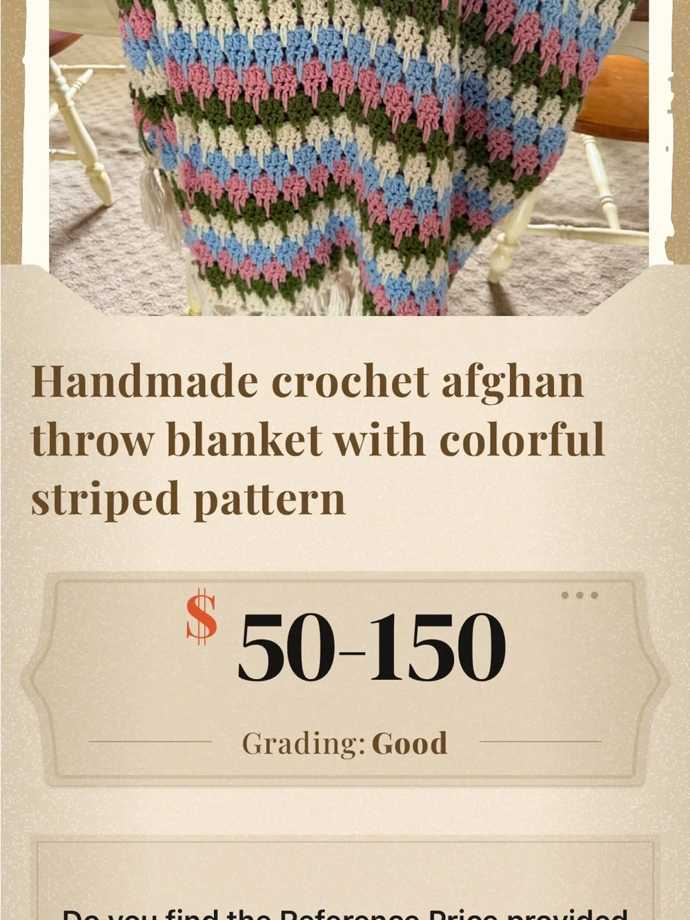 Vintage Handmade Crochet Throw Blanket in Pink, Blue, Green & Cream